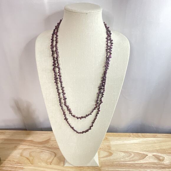 Dyed Freshwater Nugget Pearl Necklace 59” Endless Rope Strand Purple - Picture 4 of 6